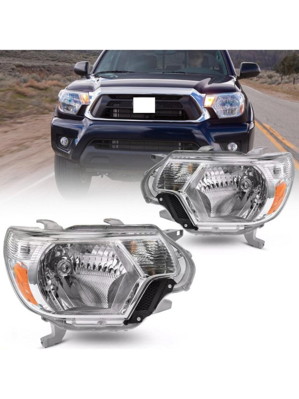 2012-2015 Tacoma Headlight Assembly - Halogen Replacement, Chrome Housing, Clear